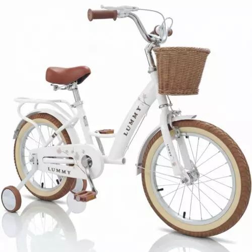 Bicicletă pentru copii Ruccon cu coș și roți ajutătoare 16" - Alb crem