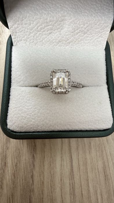 Inel de logodna - Aur alb 14k cu diamant certificat Emerald