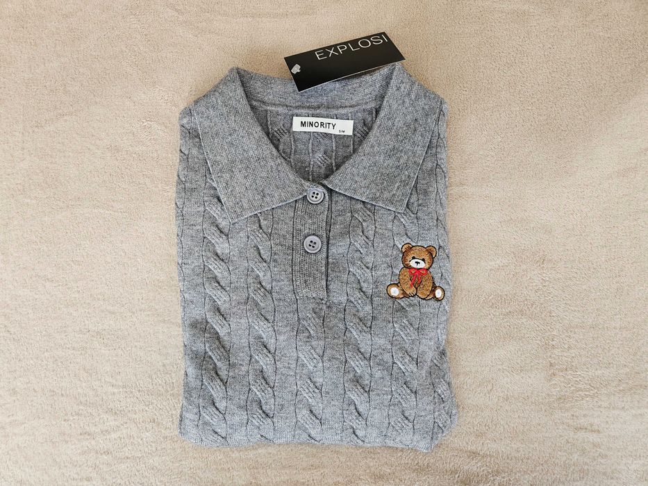 Дамска плетена блуза EXPLOSI 1086-150 сива мече дълги ръкави S/M с яка