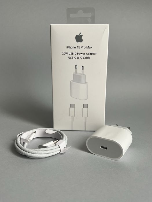 Оригинално зарядно за iPhone (айфон)  15 /16 / 17 комлект Apple 20W адаптер + кабел Туре с - Туре с Fastcharge