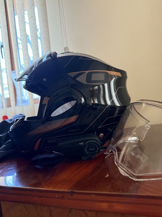 Cască moto modulară Flip Up Scorpion EXO-TECH EVO TRAVELER negru-cupru