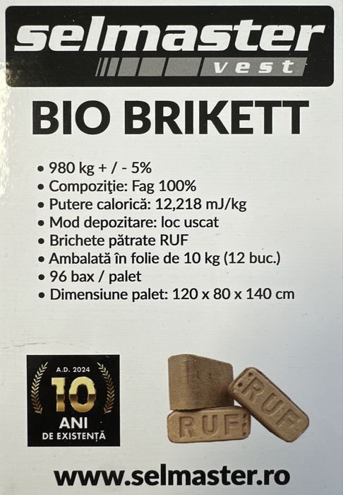 Brichete Rumegus 100% FAG-RUF transport inclus oriunde jud. Hunedoara