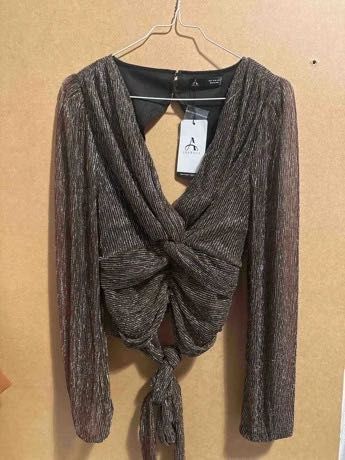 Златиста Плисирана блуза