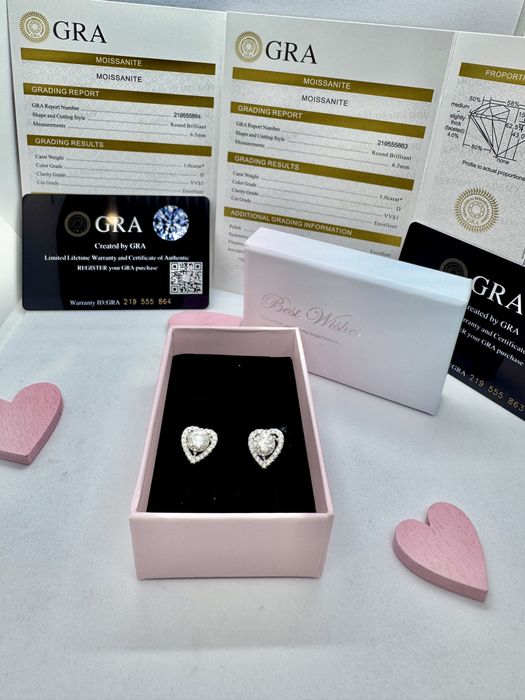 Сребърни обеци с мойсанит (диамант) 1 карат