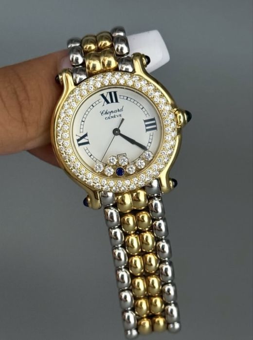 Chopard Happy Sport Оригинален Часовник, Злато с Диаманти и Сапфири