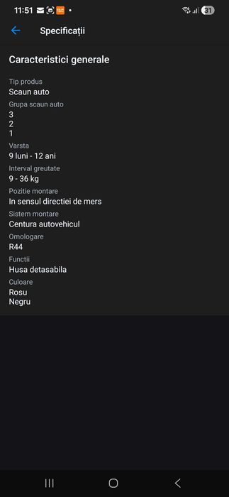Scaun auto u grow