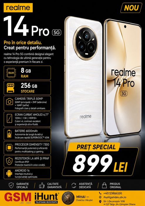 Realme 14 Pro, 8/256 GB, Sigilat, Garanție