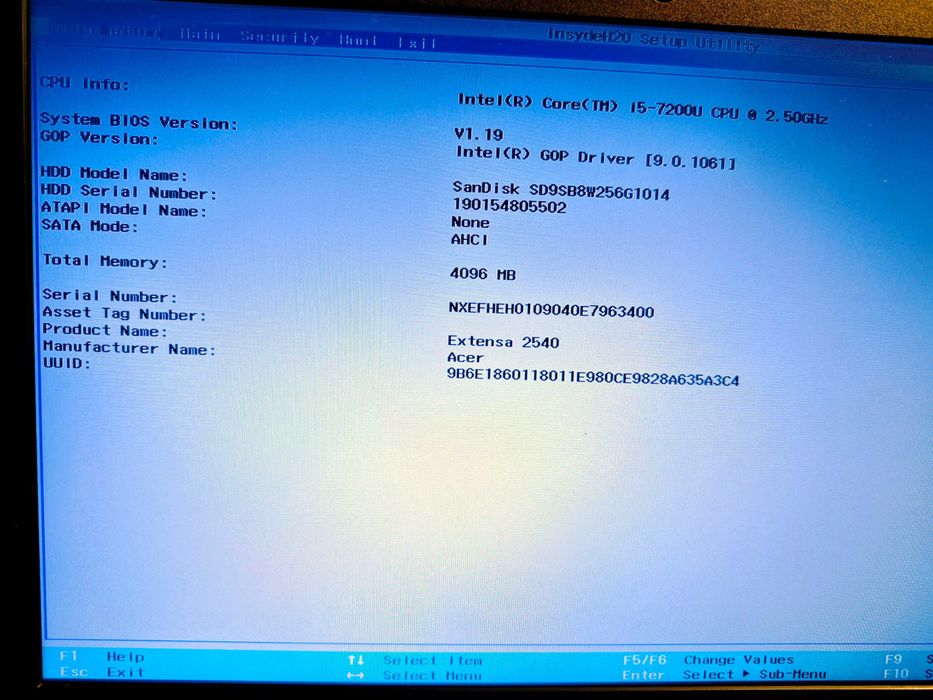 Laptop Acer EX2540 I5-7200U 15.6" / 4Gb RAM/ 256GbSSD / Win11 Home