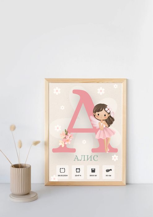 Детска Картина с избур за Име и Буквичка