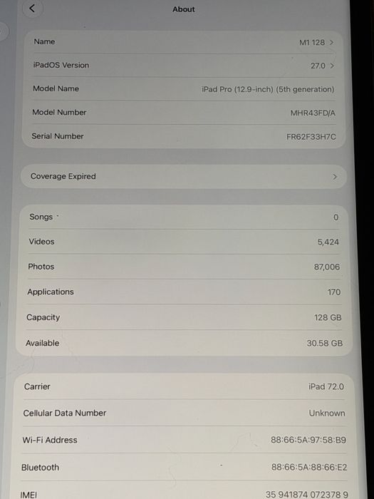 Apple iPad Pro 12.9 M1 5th gen 128Gb Cellular+Wifi