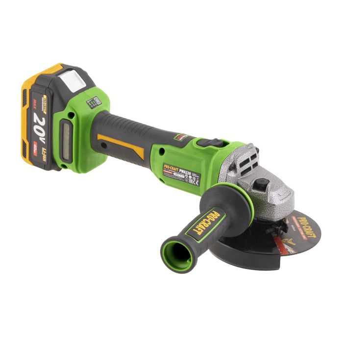 PROCRAFT PWA220 Акумулаторен безчетков ъглошлайф, 125 мм, 20V, 3500/6000/8500 об/мин, 1 батерия 4 Ah + зарядно