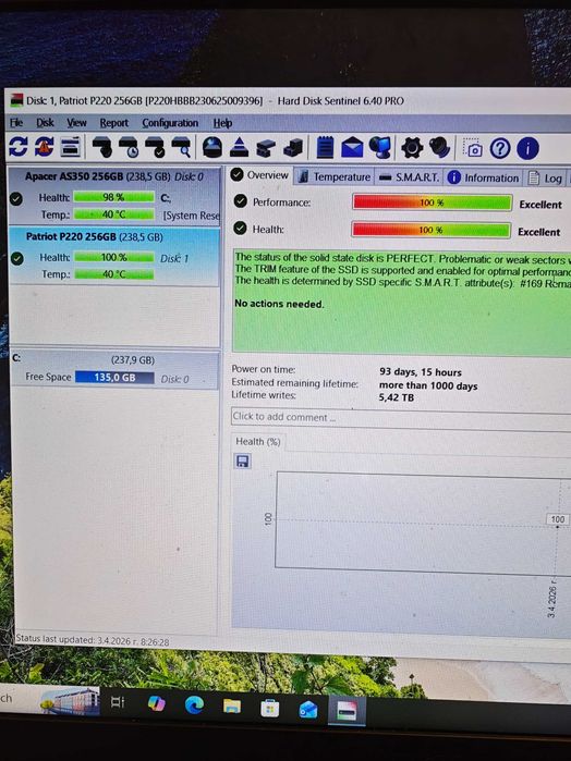 2.5 " SSD 256GB Verbatim Apacer