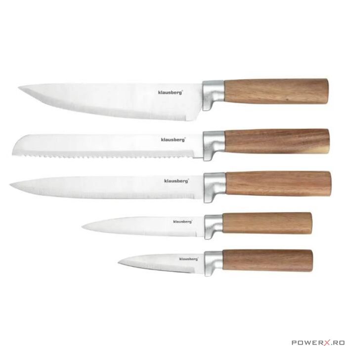 Set de cutite 6 piese, cu bloc de salcam, otel inoxidabil, Klausberg