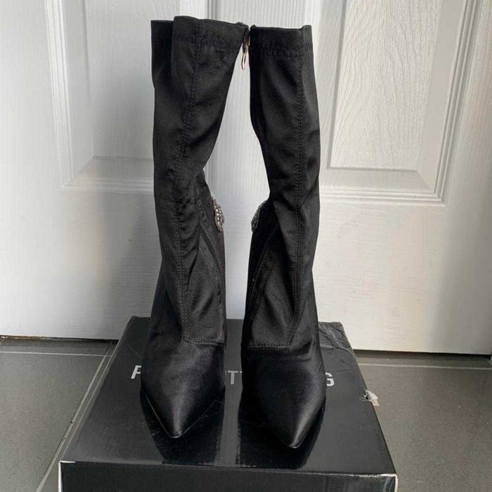 Botine negre satin "PrettyLittleThing UK" marimea 36