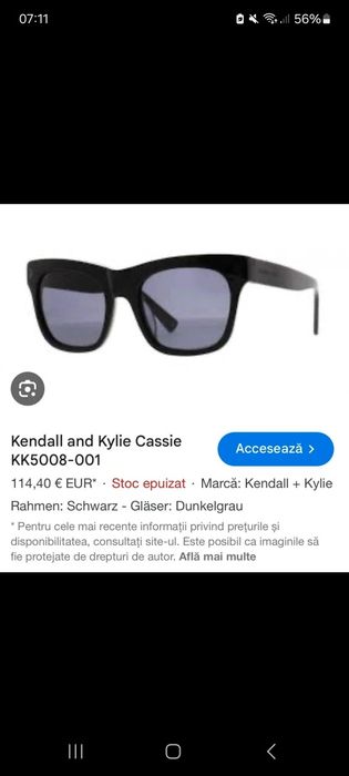 Ochelari de soare Kendall + Kylie – model trendy, stare impecabilă