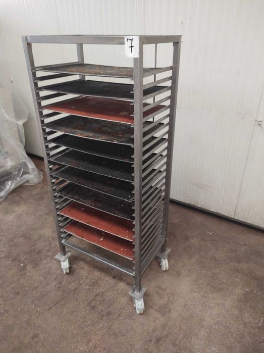 Carucior cu rotile din inox pentru tavi patiserie / horeca