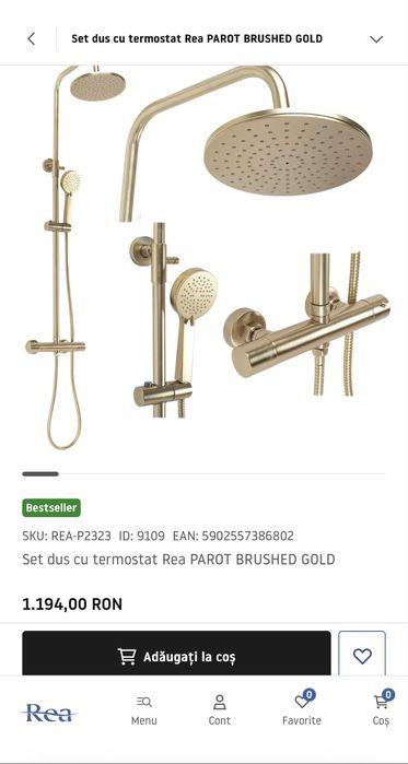 Vand baterie dus aurie  cu termostat