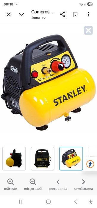 Compresor aer, cu piston, fara ulei, Stanley DN 200/8/6 1.1 kW  1.5 CP 6 litri