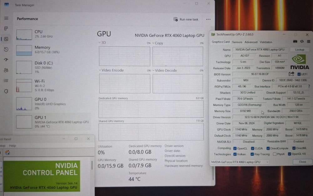 15.6' 144Hz MSI GF63 Core i7-12650H/RTX 4060 8GB GDDR6/16GB/1TB SSD