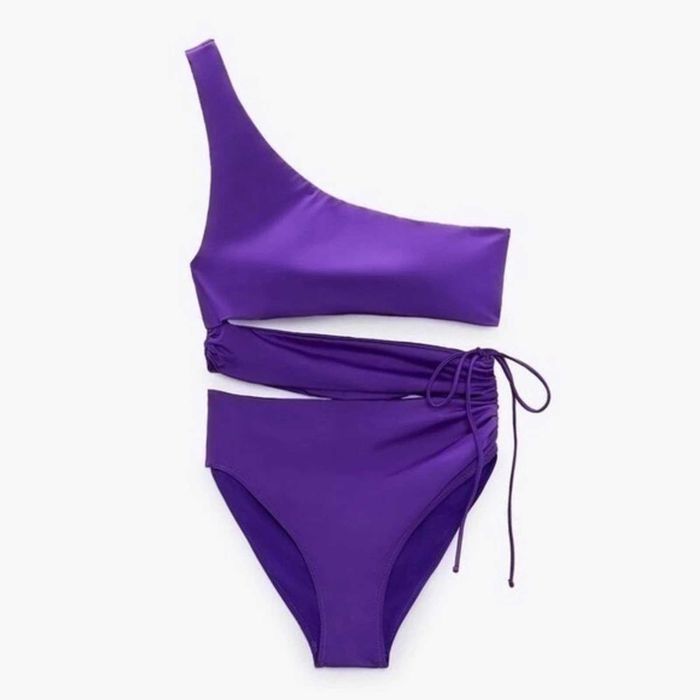 Zara costum de baie intreg 1 piece mov sexy cut out talie inalta