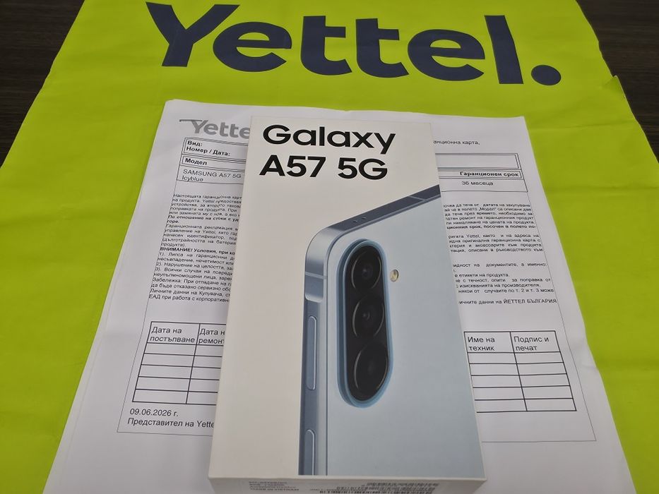 ЗАПЕЧАТАН 128GB Samsung A57 5G Yettel Гаранция 3г. 2029 icyBlue / Син