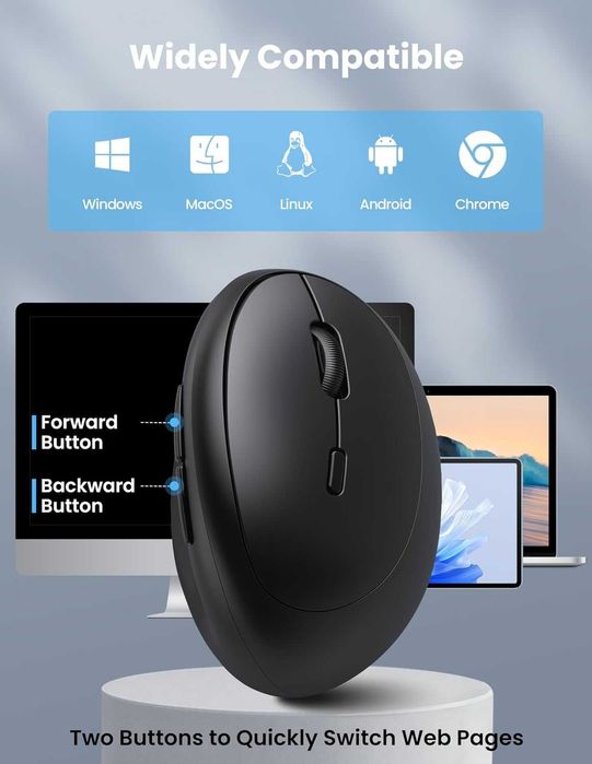 TECKNET Bluetooth и 2.4GHz-безжична ергономична оптична компютърна мишка