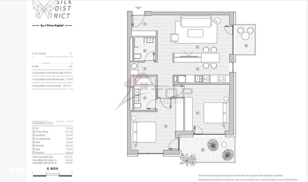 Vanzare apartament 3 camere 83mp 2 bai - parcare subterana - silk dist
