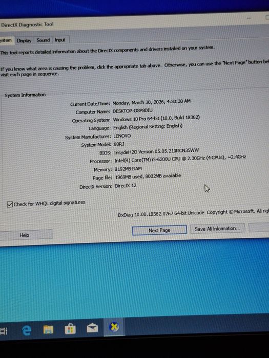 Laptop Lenovo 17.3 inch , i5 gen6 , ssd 256g
