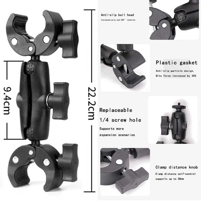 Kit prindere motocicleta selfie stick 2x clema dubla Insta360 X3 X4 X5