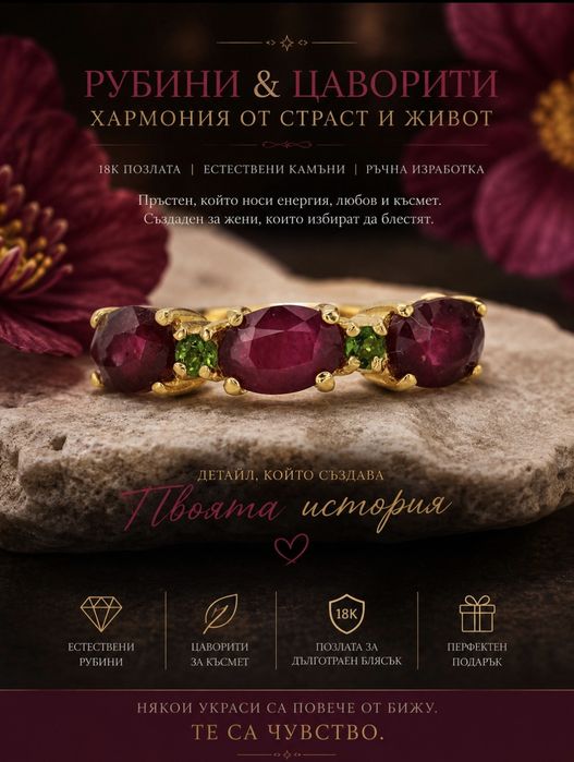 Сребърен пръстен с Рубини и Цаворити със сертификат