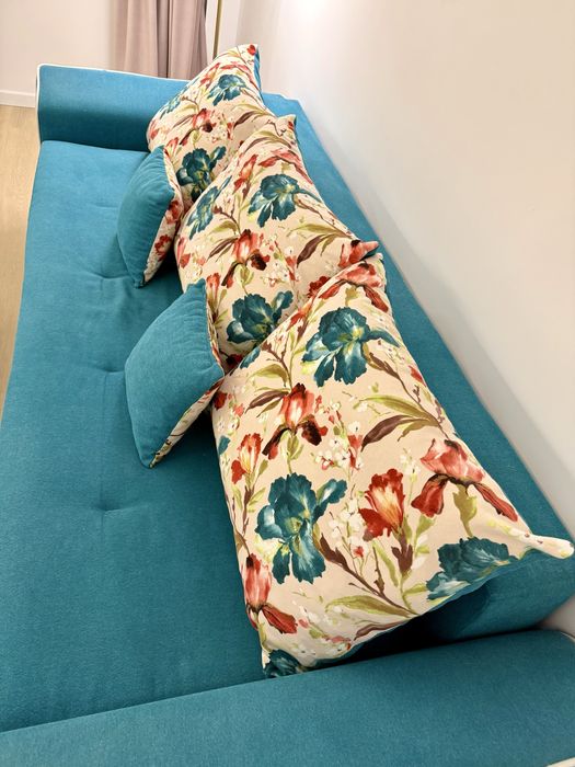 Canapea extensibilă turcoaz 3 locuri cu ladă depozitare