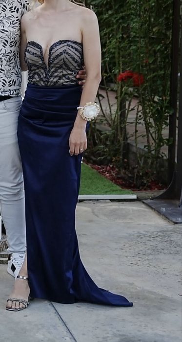 Официална дълга синя рокля