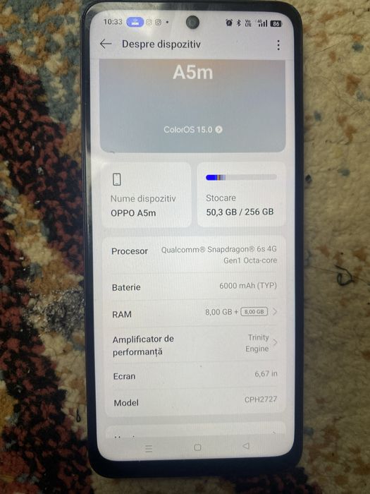 Oppo a5m 256gb, 8gb ram