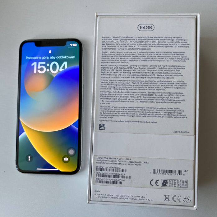 iPhone X Silver 64GB отличен цял комплект