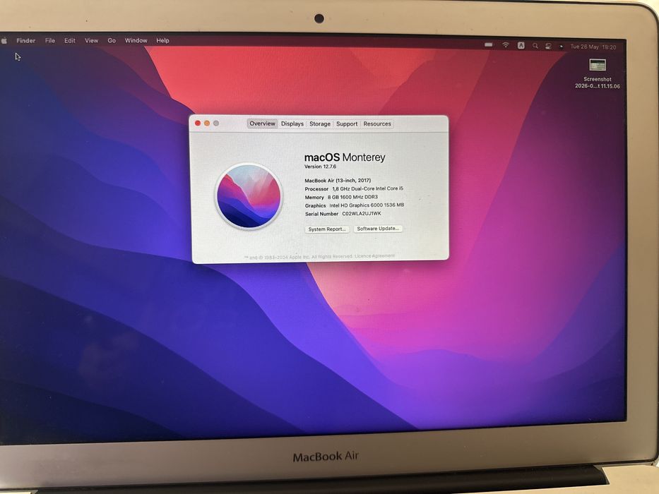 Mackbook Air 1466 8GB RAM 128 GB HDD