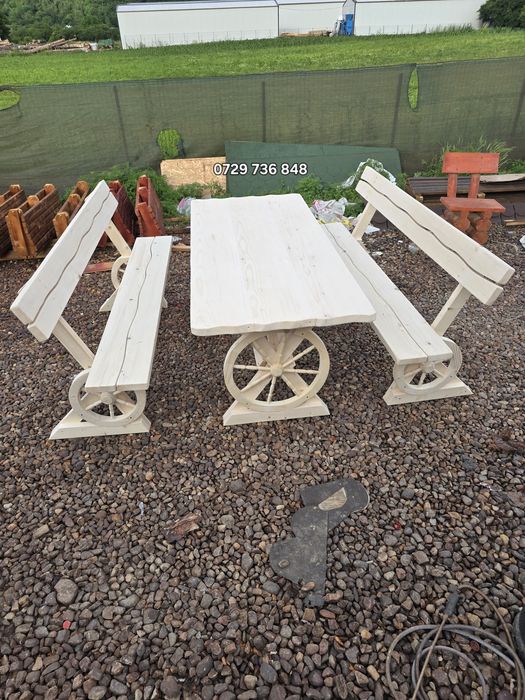 Balansoar  rustic cu 2 leagăne  pentru copii   set masa lemn