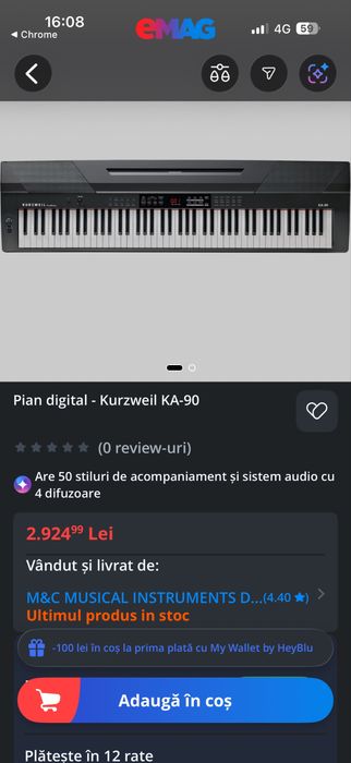 Pian digital kurzweil ka-90+ scaun + stativ+ pedală