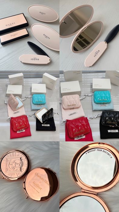 Несесер, джобно огледало, четки, тефтер Dior, MiuMiu, Prada