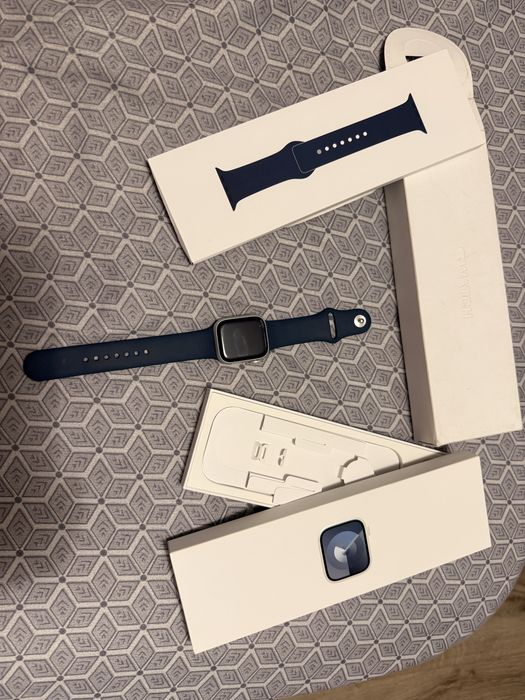 APPLE Watch Series 9, GPS + Cellular, 41mm Silver Stainless Steel Case, Storm Blue Sport Band - S/M