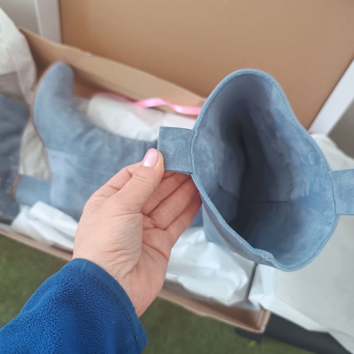 Cizme noi inalte piele intoarsa, bleu, 36