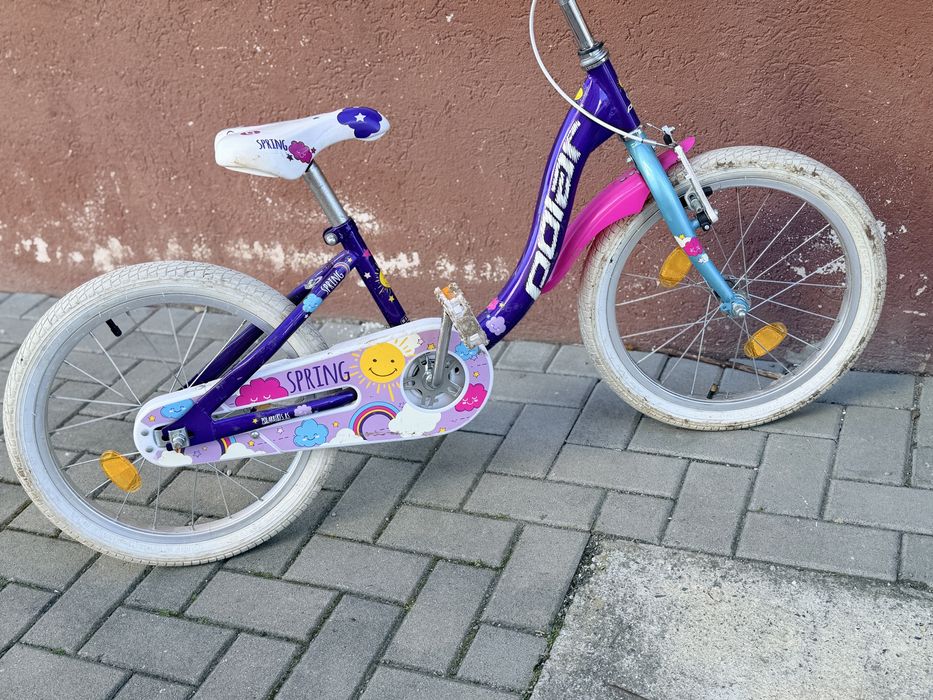 Bicicletă de copii Polar Junior Spring cu roți de 18 inch, într-o nuanță de mov.