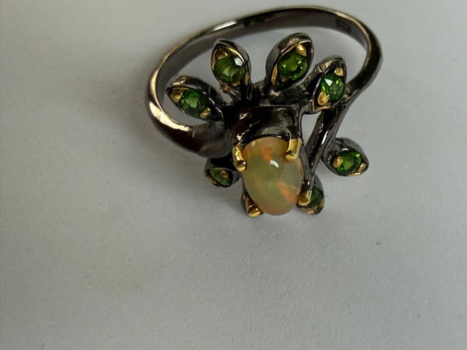 Inel argint 925 Nature inspired - Opal natural si Diopsid cromat