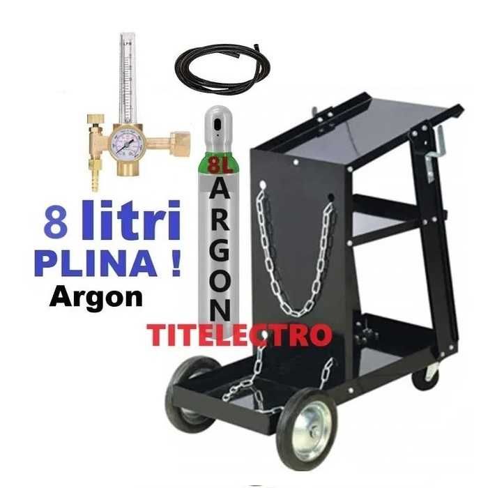 Carucior aparat sudura + butelie argon pur PLINA 8 litri + reductor