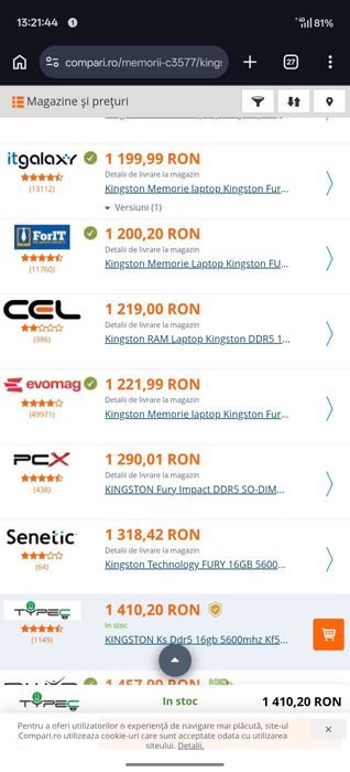 Kingston Fury Impact 16GB DDR5 4800MHz CL38 SODIMM.