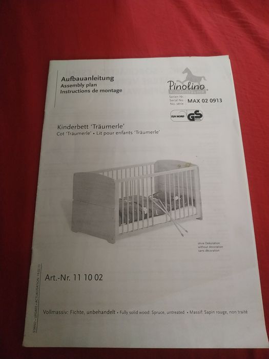 Pătuț copii Pinolino cu saltea, 2 huse saltea și protecție grilaj