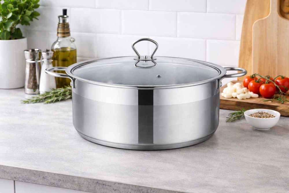 Oala inox joasa cu capac sticla Royalty Line 40 x 16 cm