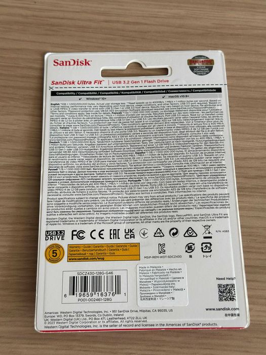Memorie USB SanDisk Ultra Fit 128 GB, USB 3.2, Negru, nou, sigilat