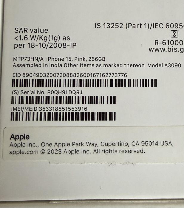 iPhone 15 Pink 256gb