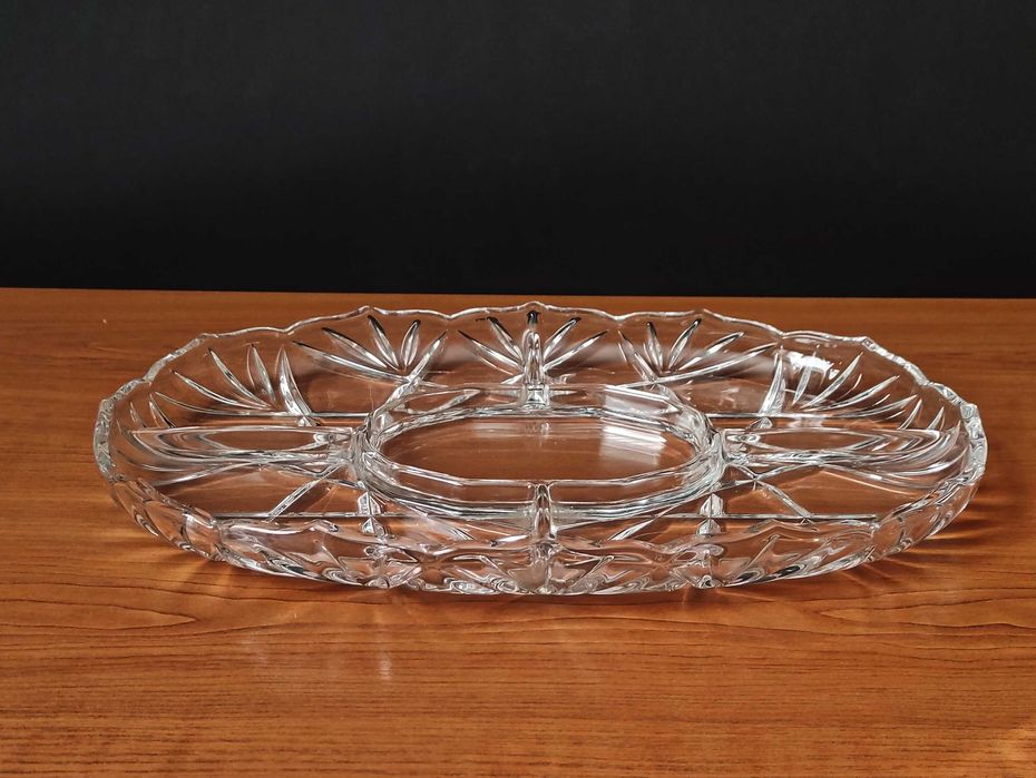 Голямо кристално плато за ордьоври с 5 сектора