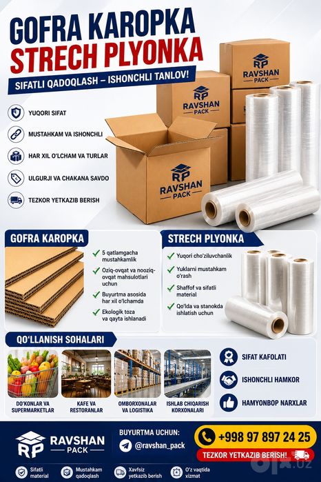 Gofra karobka /qogʼoz quti strech plyonka